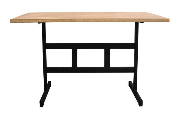 istock Wooden table with steel legs isolated 952371234