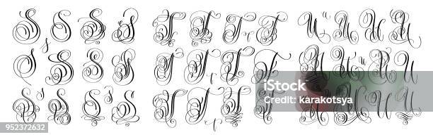 Calligraphy Letters Set S T And U Script Font Stock Illustration - Download Image Now - Letter S, Handwriting, Calligraphy