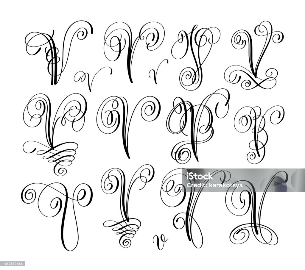 Vas Lettering Calligraphy Lettering Script Font V Set Hand Written Stock Illustration ...
