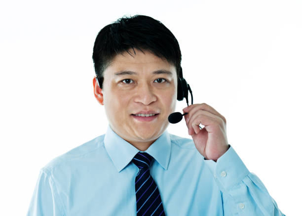 istock Male call center on white background 952378456
