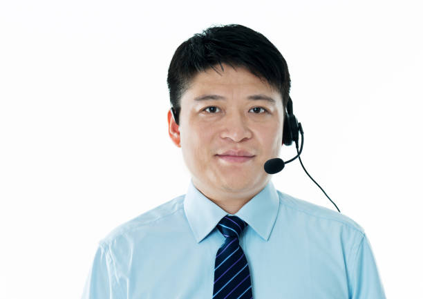 istock Male call center on white background 952378478