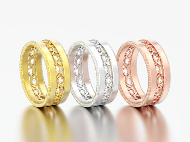 istock 3D illustration three different golde decorative carved out ornament diamond rings 952378878