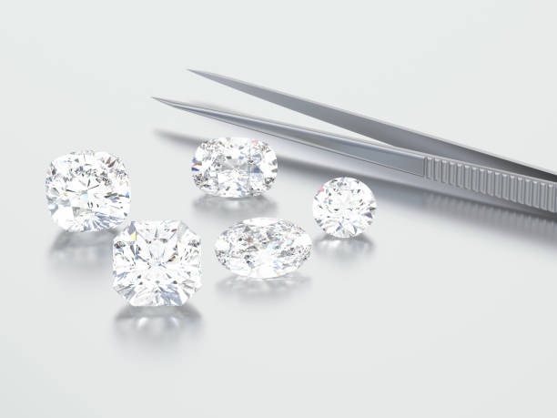 istock 3D illustration group of white different diamonds stones with tweezers 952378942