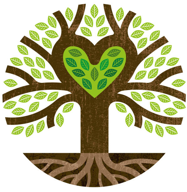 Little round green heart tree A little round graphic tree with the branches forming a heart shape. plant root growth cultivated stock illustrations