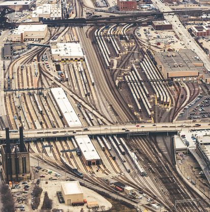 Aerial view of the railway station terminal / Chicago, US