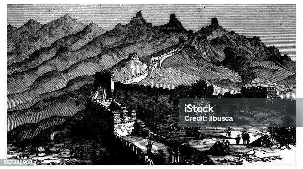 Antique Engraving Illustration Great Wall Of China Stock Illustration - Download Image Now