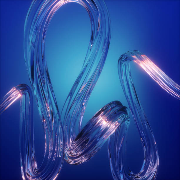 istock 3d render, abstract glass shape, blue background, clear wavy line, smooth loops 952389678