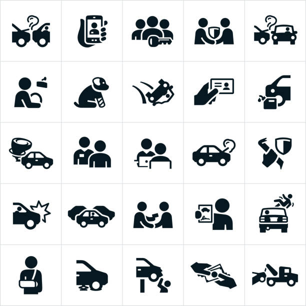 ilustrações de stock, clip art, desenhos animados e ícones de auto insurance icons - car insurance insurance agent damaged