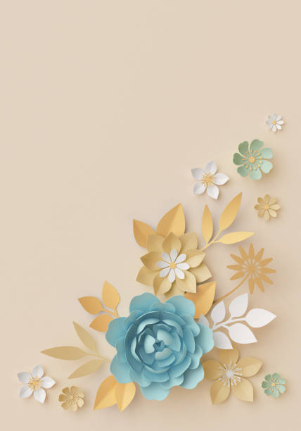 istock 3d render, pastel paper flowers, botanical background, corner element, beautiful bouquet, floral arrangement, isolated clip art, nursery wall decor, baby blue, rose, peony, daisy, leaves 952393178