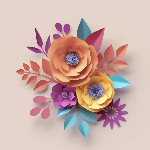 istock 3d render, digital illustration, abstract frame, colorful paper flowers, round wreath, quilling craft, handmade festive decoration, vivid floral background, mint pink yellow, Boho card template 952393588
