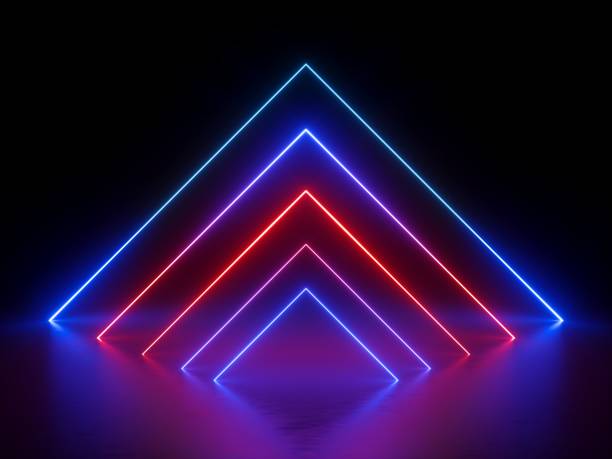 istock 3d render, glowing lines, neon lights, abstract background, virtual reality, square portal, arch, ultraviolet, infrared, vibrant colors, red blue spectrum, laser show 952397360
