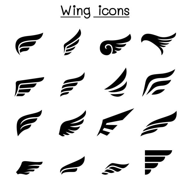 Wing icon set Wing icon set feather illustrations stock illustrations