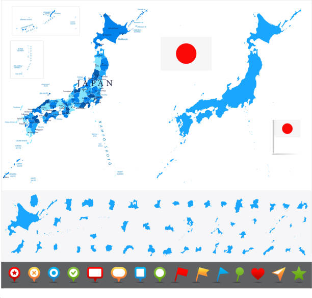 29 - japan - blau-10 stück - region kinki stock-grafiken, -clipart, -cartoons und -symbole