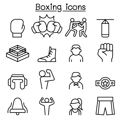 Boxing icon set in thin line style