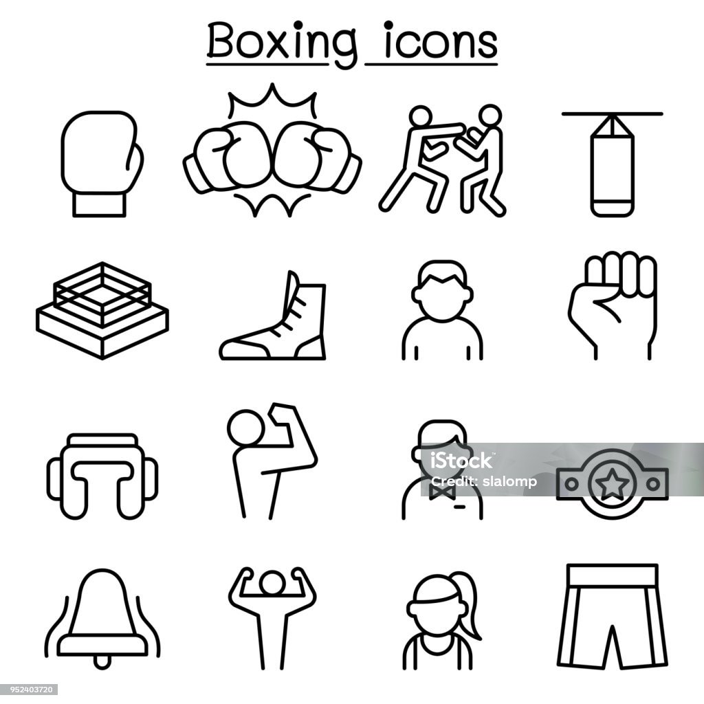 Boxing icon set in thin line style Boxing - Sport stock vector