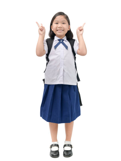 cute asian girl student in uniform smile isolated on white background, education concept