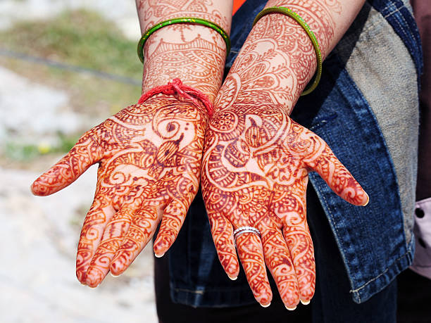 istock Intricate brown henna tattoos on open hands 95240596
