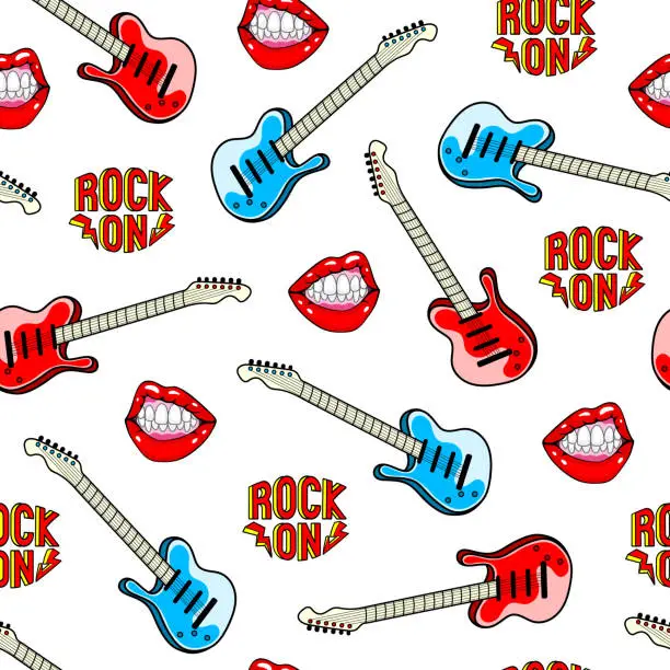 Vector illustration of Cartoon musical seamless pattern with guitars, 
