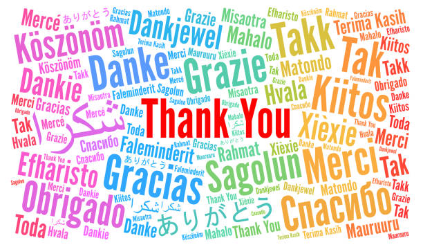 dziękuję ilustracja słowo chmura w różnych językach - thank you angielski zwrot stock illustrations
