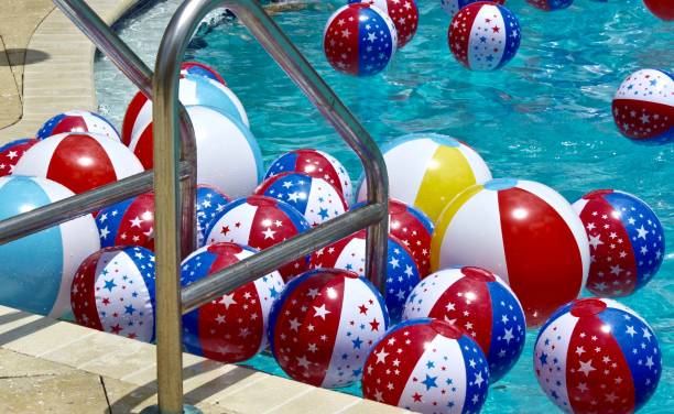 colorful floating balls in pool