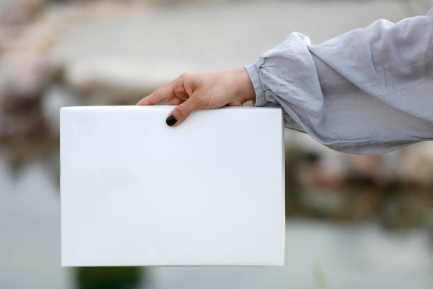istock Woman Holding Blank White Cardboard 952442474