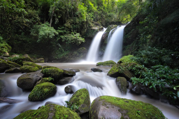 istock Beautiful Waterfall in Thailand. River stream flowing over rock formations in the mountains 952450378