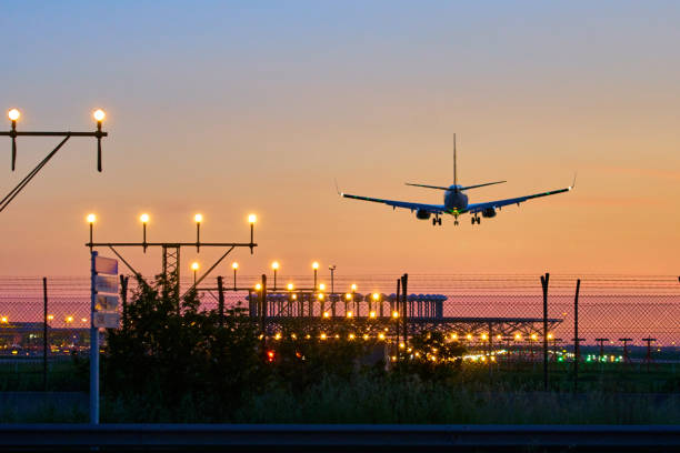 istock Landing airplane during sunset - Barcelona 