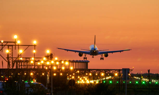 istock Landing airplane during sunset - Barcelona 