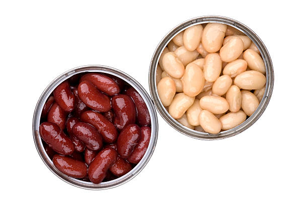 istock two open tin cans with red and white  baked beans 95246848