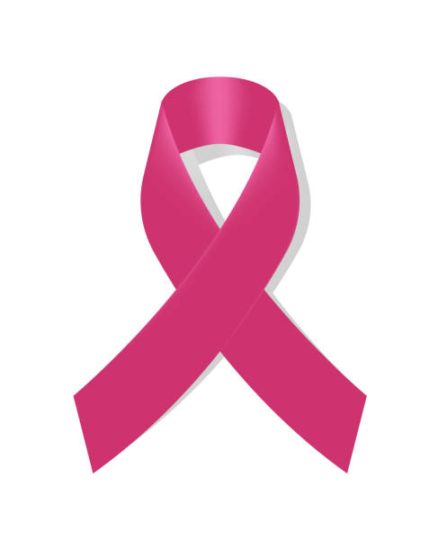 realistyczna ikona raka piersi z różową wstążką świadomości na białym tle. - pink ribbon alertness breast cancer awareness stock illustrations