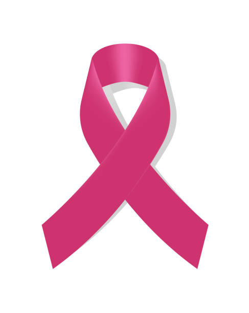 реалистичный рак молочной железы значок с розовой лентой осведомленности на белом фоне. - breast cancer pink ribbon alertness stock illustrations