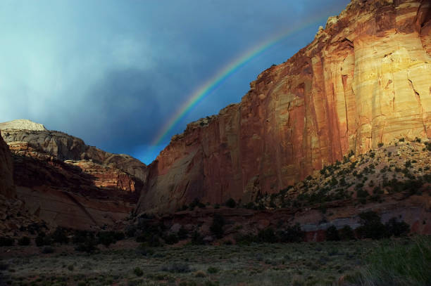 Rainbow over Capital Reef National Park, Utah stock photo