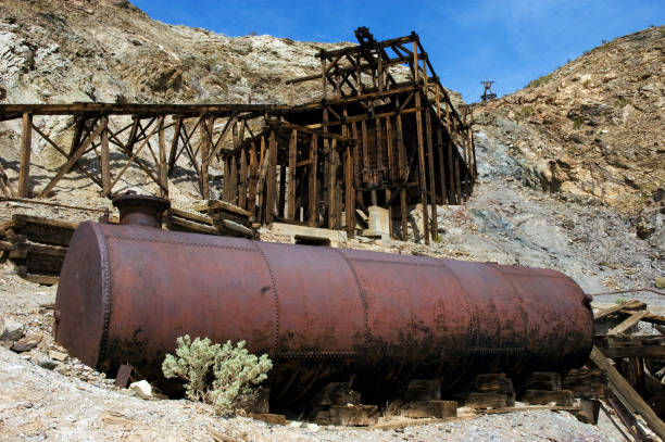 Remains of old mine ruins in Death Valley stock photo