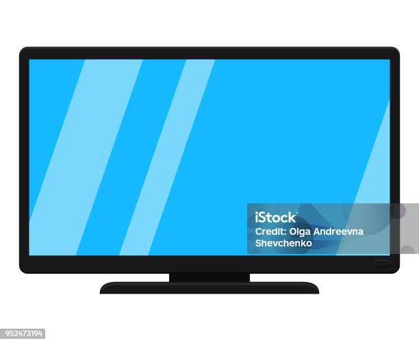Cartoon Black Modern Tv Isolated On White Stock Illustration - Download Image Now - Television Set, Television Industry, Cartoon