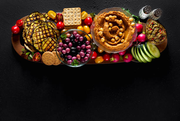 istock Vegan snack board. Flat-lay of Various Vegetarian dishes  hummus 952476510