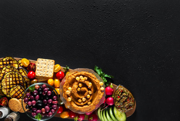 istock Vegan snack board. Flat-lay of Various Vegetarian dishes  hummus 952476528