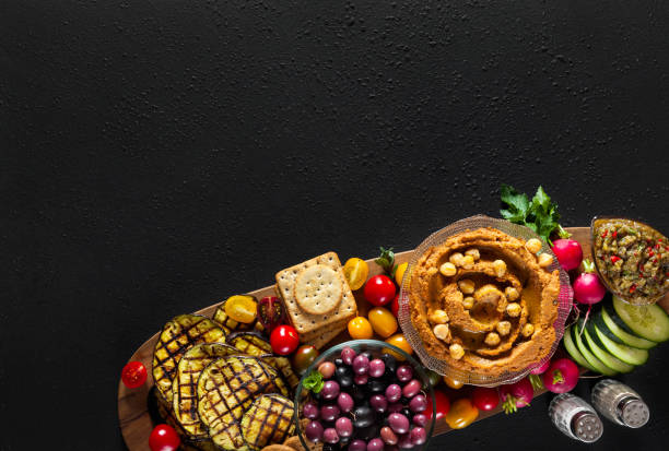 istock Vegan snack board. Flat-lay of Various Vegetarian dishes  hummus 952476538