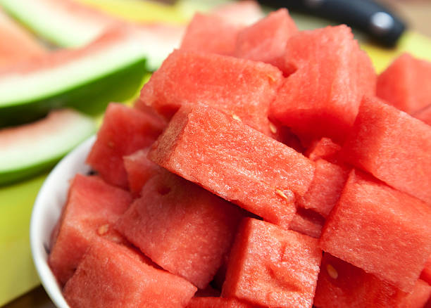 istock Closeup bowl of watermelon on a bench 95247848