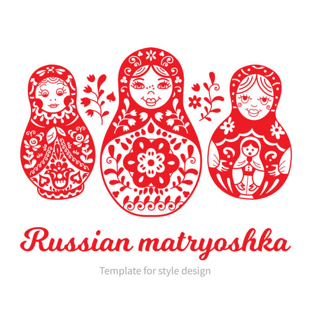 satz von traditionellen geschachtelte matrjoschka (matroschka). - russian nesting doll doll russia decoration stock-grafiken, -clipart, -cartoons und -symbole