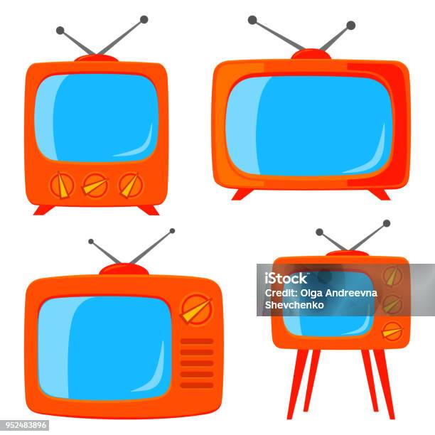 Orange Cartoon Various Retro Tv Set Stock Illustration - Download Image Now - Television Set, Television Industry, Cartoon