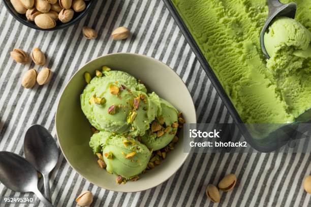 Homemade Green Pistachio Ice Cream Stock Photo - Download Image Now - Pistachio Ice Cream, Ice Cream, Pistachio