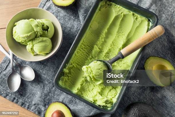 Homemade Green Organic Avocado Ice Cream Stock Photo - Download Image Now - Ice Cream, Avocado, Green Color