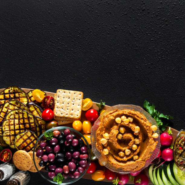 istock Vegan snack board. Flat-lay of Various Vegetarian dishes  hummus 952500456