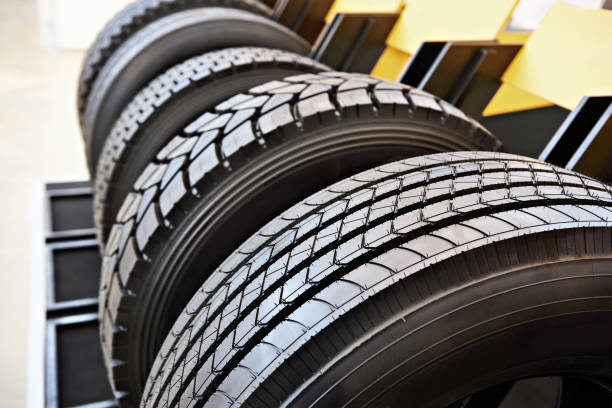 istock Tread pattern on wheel tire truck in store 952501064