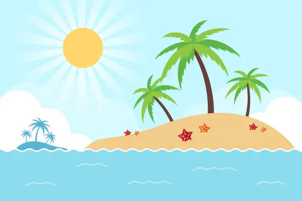 Vector illustration of Tropical Island in the Ocean
