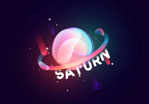 Vector illustration of Saturn planet bright abstract illustration.