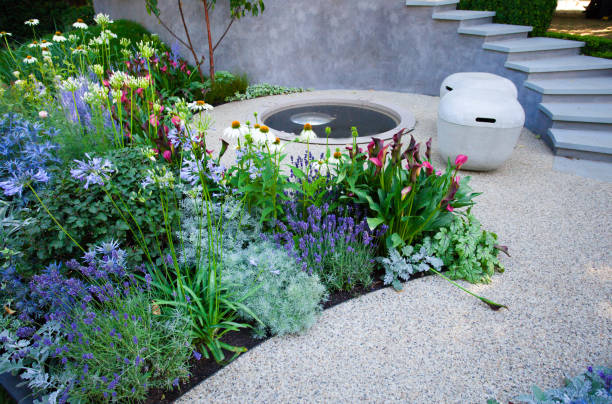 istock Summer tranquil garden landscape, patio area 952539166