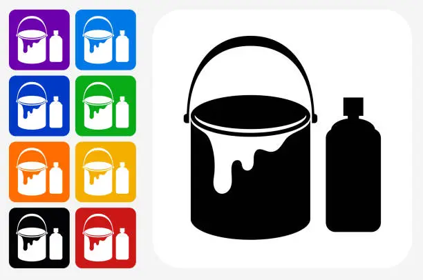 Vector illustration of Paint Bucket and Spray Can Icon Square Button Set