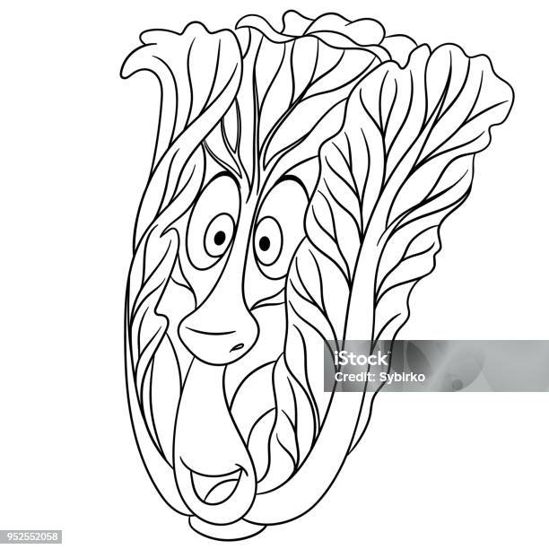 Cartoon Chinese Or Peking Cabbage Happy Vegetable Emoticon Stock Illustration - Download Image Now