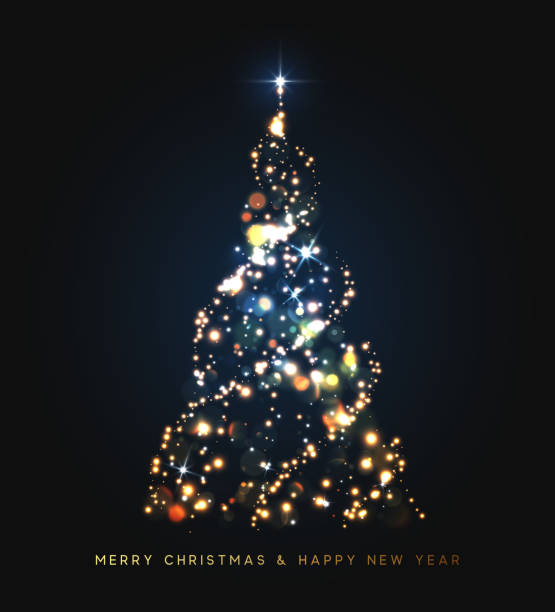 Sparkle magic xmas tree light. Sparkle magic xmas tree light. Greeting card Merry Christmas and Happy New Year. Vector illustration rain silhouettes stock illustrations